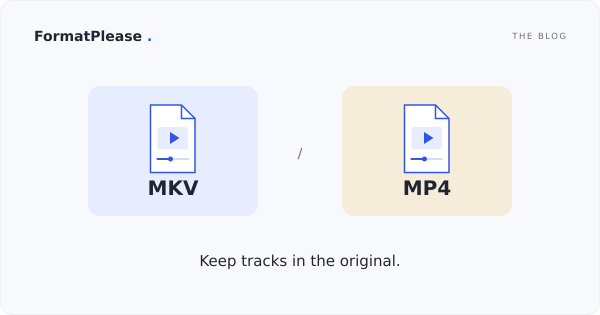 MKV and MP4 video file cards with play controls: keep tracks in the original