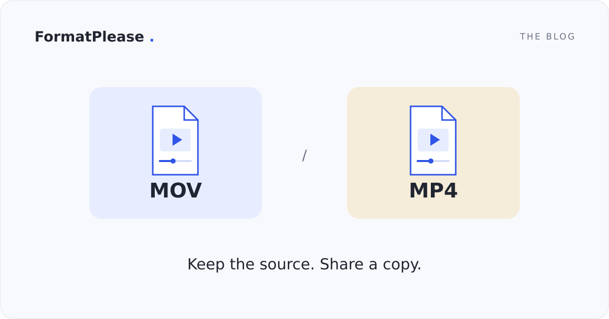 MOV and MP4 video file cards with play controls: keep the source, share a copy